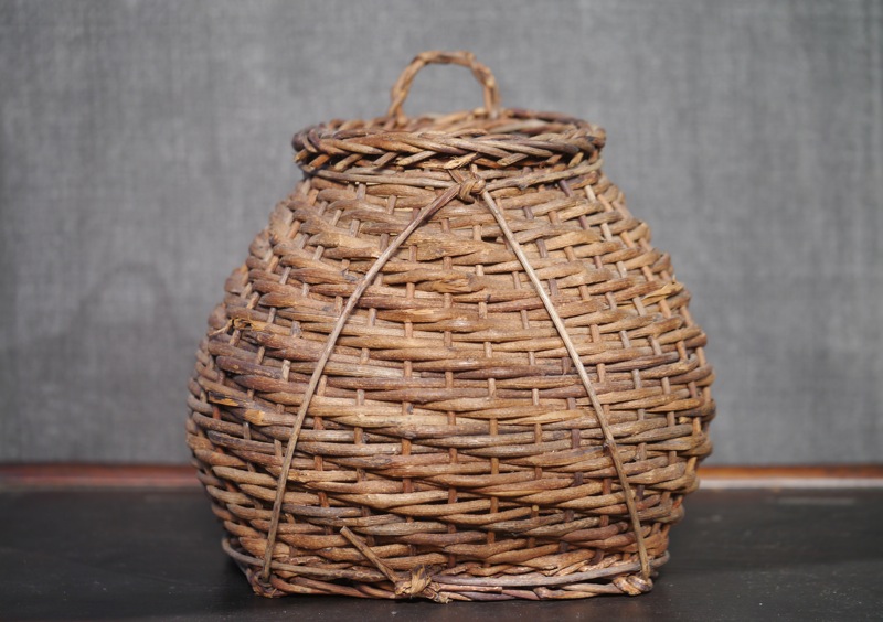 《 送料无料 》古い花笼 - 挂け花 山葡萄 茶道具 编み笼